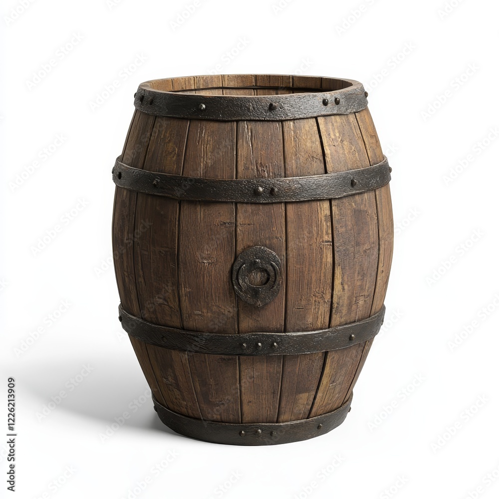 Wooden barrel with metal bands, isolated on white. Wooden barrel with metal bands, isolated on white.