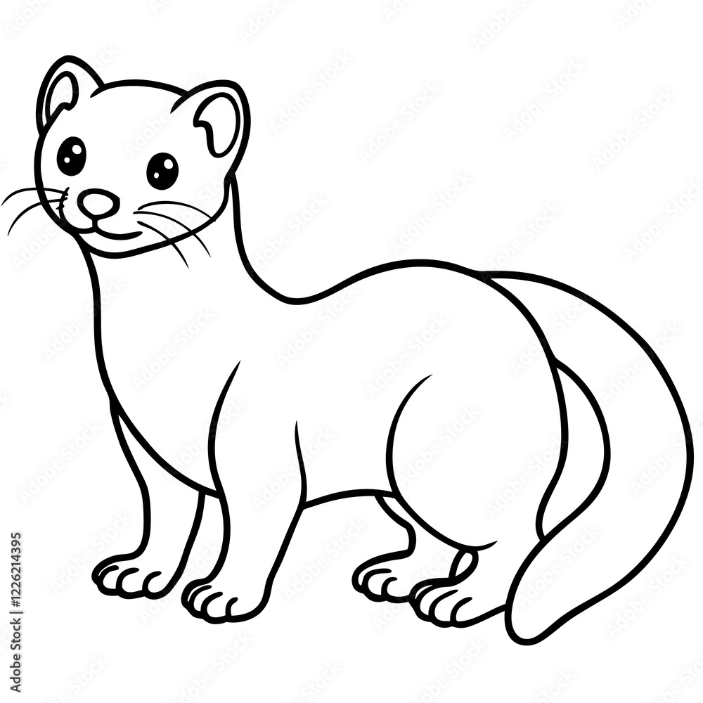 Cute Line Art Weasel Silhouette Black Vector Illustration Cute Line Art Weasel Silhouette Black Vector Illustration