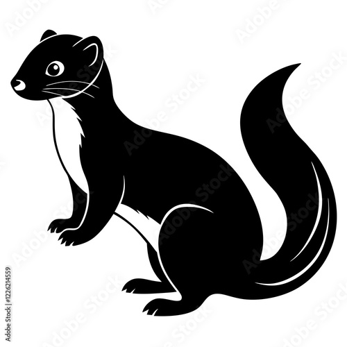 Cute Line Art Weasel Silhouette Black Vector Illustration