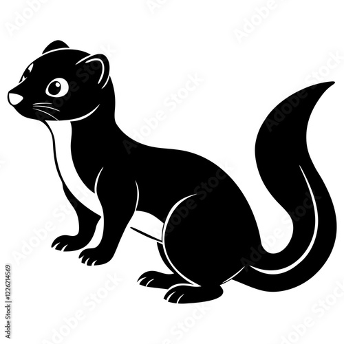 Cute Line Art Weasel Silhouette Black Vector Illustration