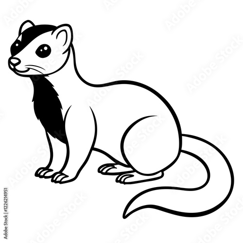 Cute Line Art Weasel Silhouette Black Vector Illustration