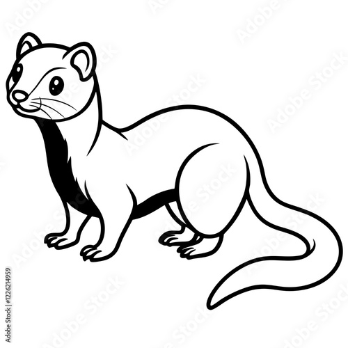 Cute Line Art Weasel Silhouette Black Vector Illustration