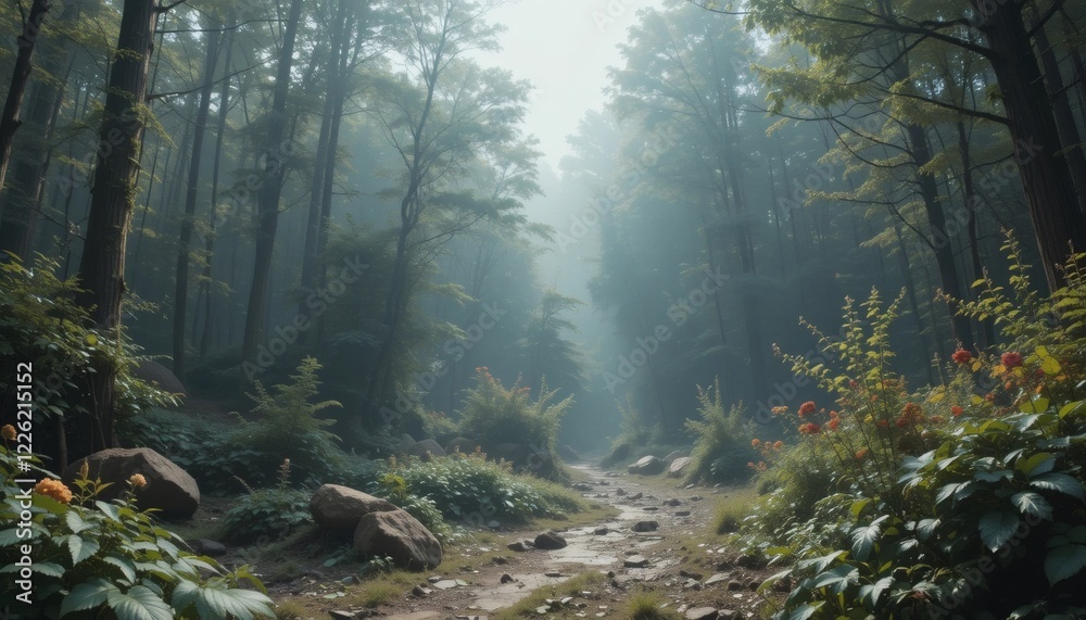 Mystical Forest Path: A Serene Morning in the Woods Mystical Forest Path: A Serene Morning in the Woods