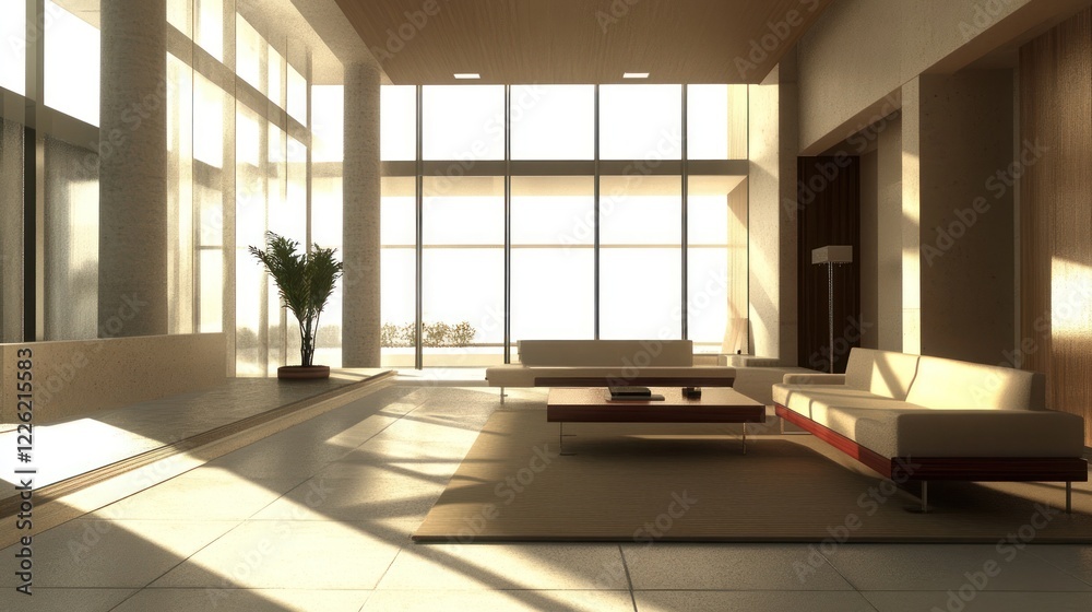 Fototapeta premium Modern minimalist living room with elements of neutral colors, AI generated image