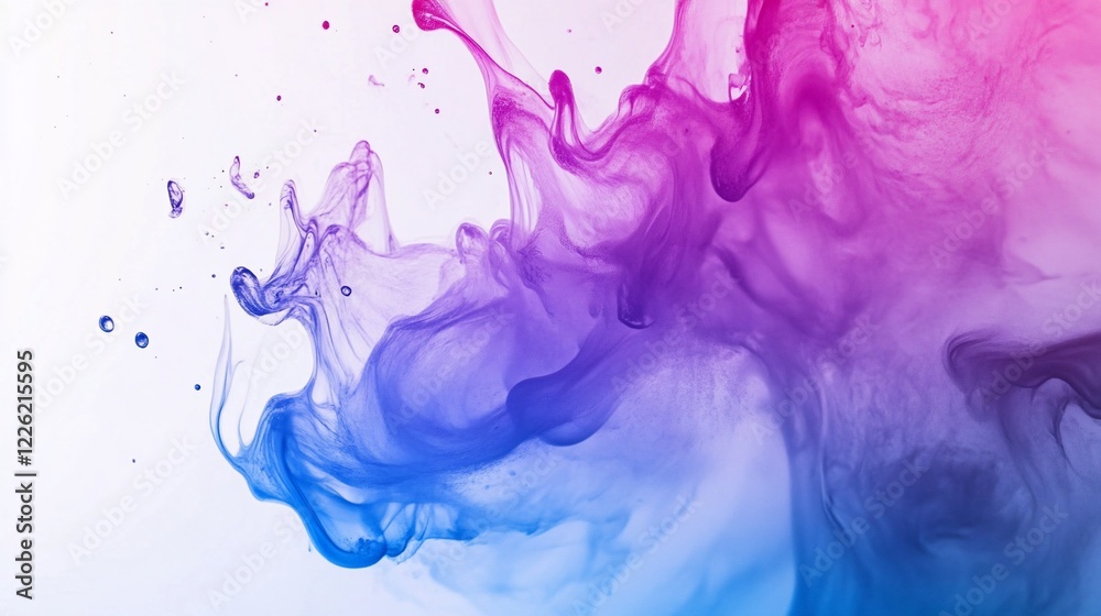 Fototapeta premium Abstract ink blending with blue purple and pink colors on white background creating a dynamic artistic effect