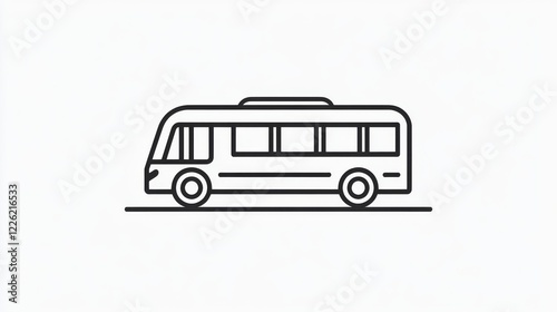 96.A sleek, modern bus icon, simplified and streamlined, depicted in a minimalist vector style. The icon shows a side view of the bus with clean, sharp lines and subtle curves, emphasizing its large,
