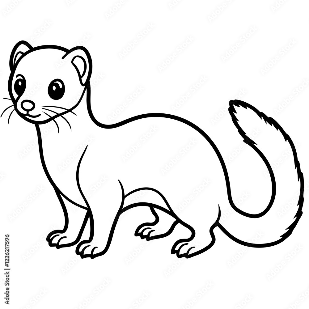Fototapeta premium Cute Line Art Weasel Silhouette Black Vector Illustration