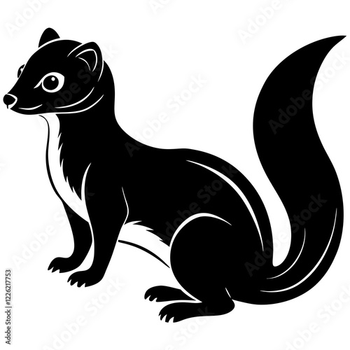 Cute Line Art Weasel Silhouette Black Vector Illustration