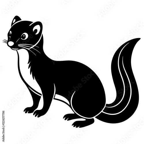 Cute Line Art Weasel Silhouette Black Vector Illustration