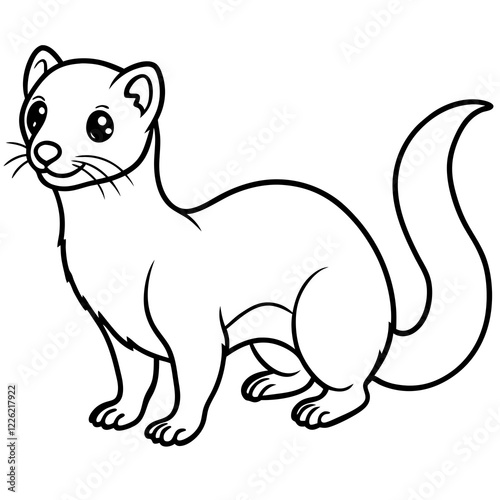 Cute Line Art Weasel Silhouette Black Vector Illustration