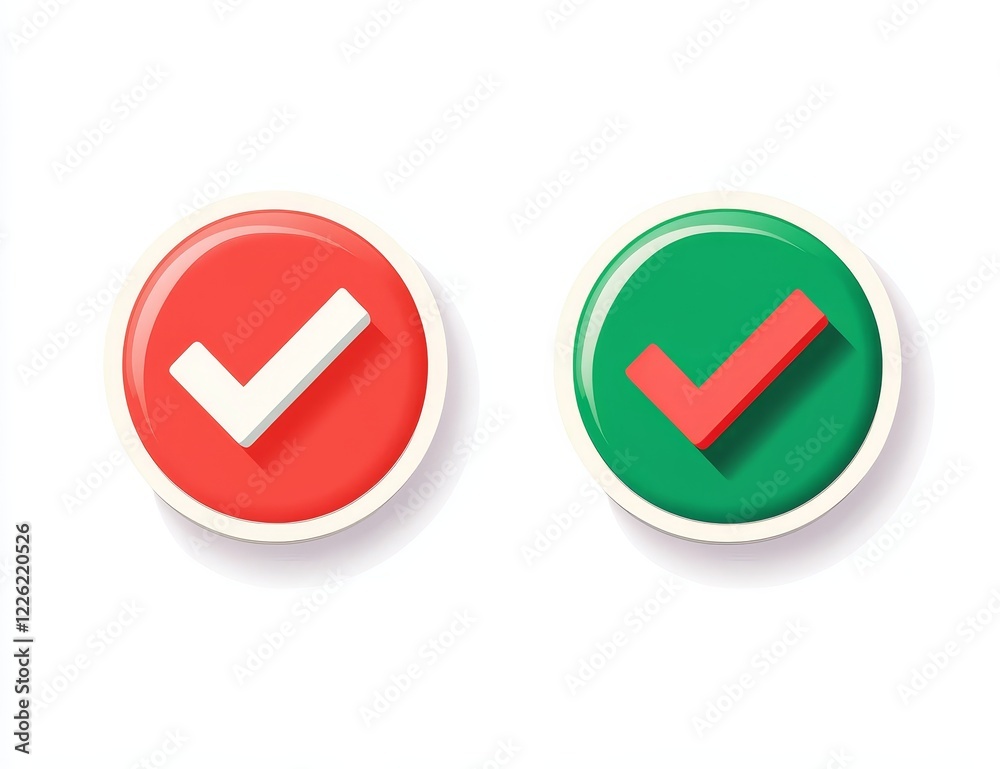 Red and green checkmark buttons. Red and green checkmark buttons.