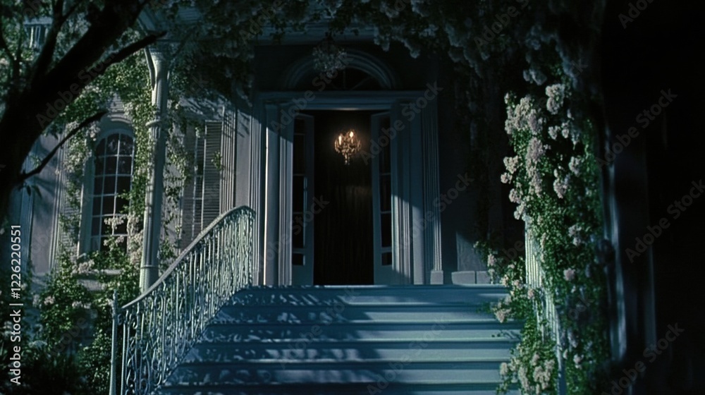 Obraz premium Enchanting Entrance with Chandelier Surrounded by Lush Flora