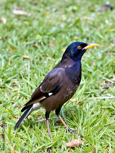 Common myna on the grass. photo