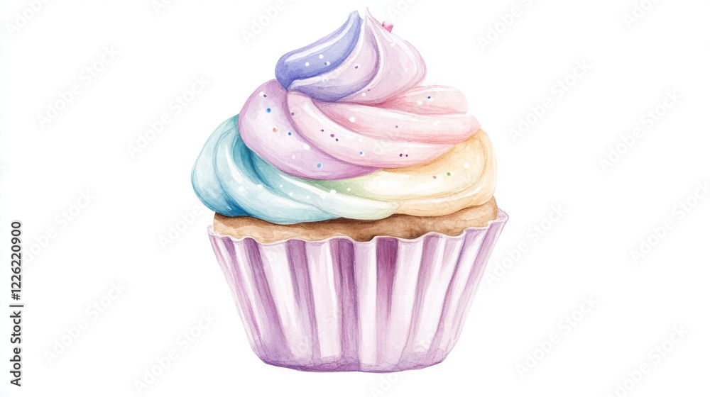 Delicious pastel cupcake with colorful frosting and sprinkles Delicious pastel cupcake with colorful frosting and sprinkles
