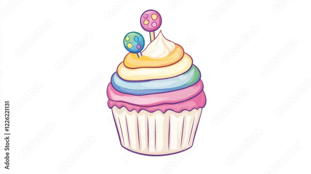 Colorful Frosted Cupcake with Sprinkles and Candy Toppers Colorful Frosted Cupcake with Sprinkles and Candy Toppers