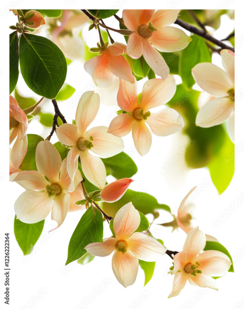 Fototapeta premium Pastel flowers bloom on branches in spring isolated on transparent background