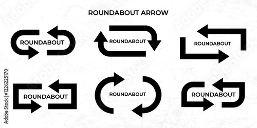 Collection of Black Circular Arrows Representing Roundabout Directions and Flow