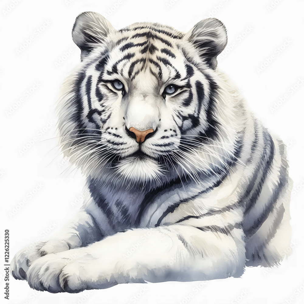 Fototapeta premium A beautiful and exotic illustration of a white tiger with iridescent fur, perfect for capturing the beauty of nature.