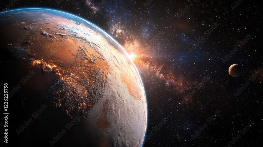 Naklejka premium Exploration of the cosmic landscape earth and mars space celestial environment astronomical viewpoint