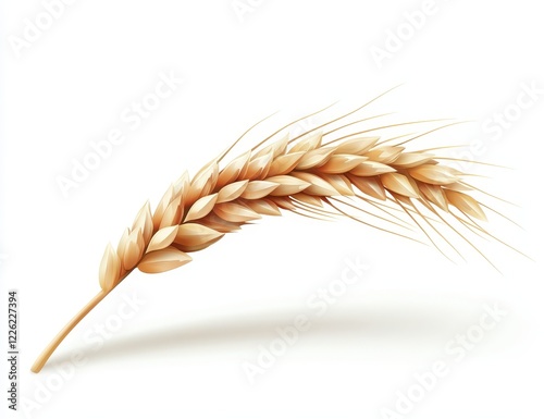 Single ripe wheat stalk isolated on white background.