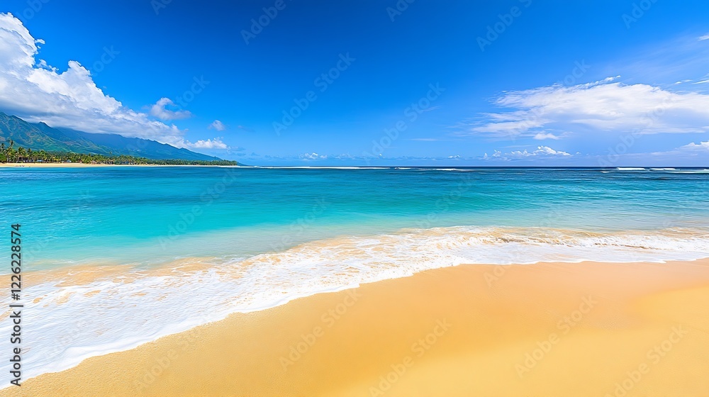 Breathtaking Tropical Paradise Beach with Azure Waters Meeting Sandy Shoreline on a Clear Sunny Day : Generative AI Breathtaking Tropical Paradise Beach with Azure Waters Meeting Sandy Shoreline on a Clear Sunny Day : Generative AI