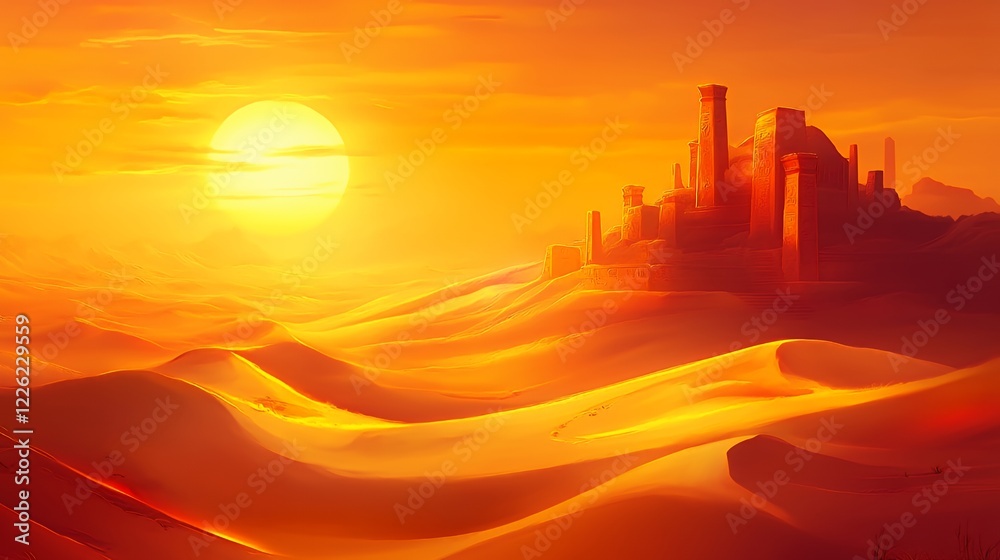 Desert City Sunset Golden Sands Ancient Ruins Desert City Sunset Golden Sands Ancient Ruins