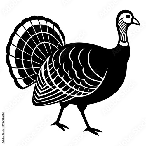 Cute Line Art Turkey Silhouette Black Vector Illustration