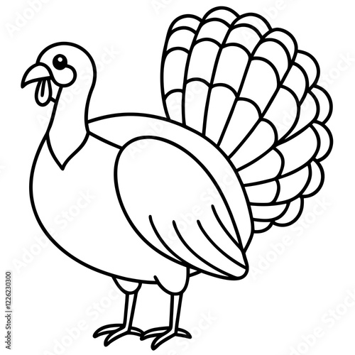 Cute Line Art Turkey Silhouette Black Vector Illustration