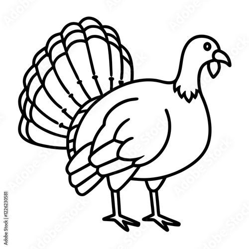 Cute Line Art Turkey Silhouette Black Vector Illustration