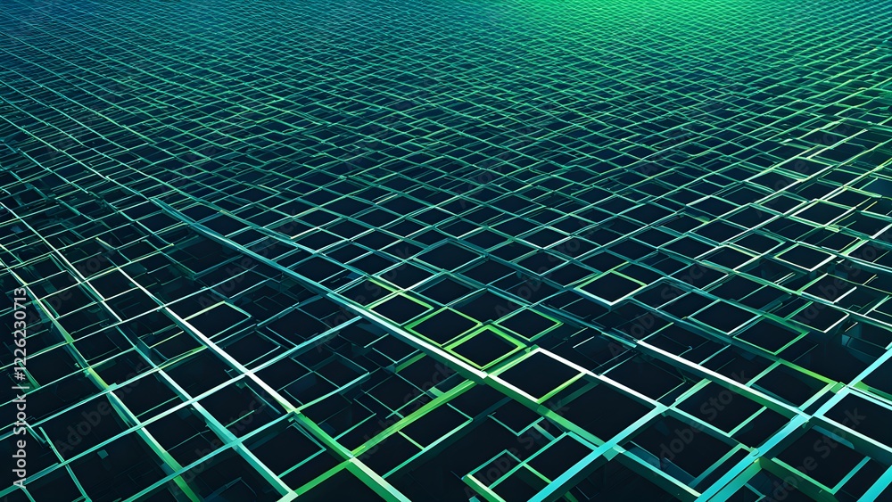 Abstract teal and green grid pattern, forming a complex geometric texture. Abstract teal and green grid pattern, forming a complex geometric texture.