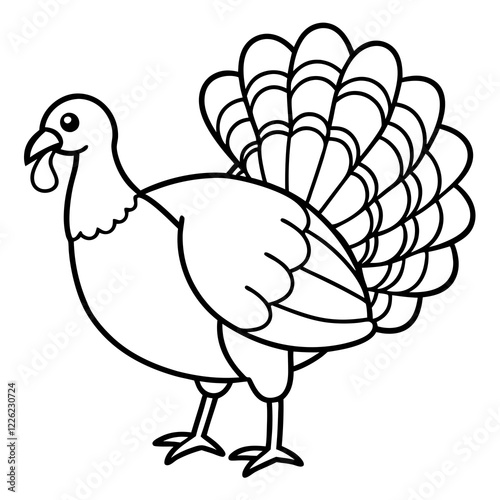 Cute Line Art Turkey Silhouette Black Vector Illustration