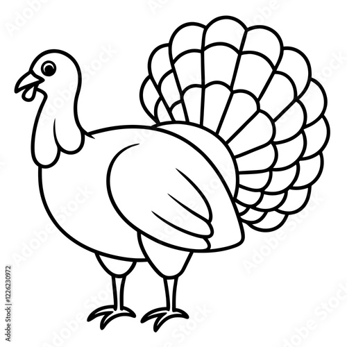 Cute Line Art Turkey Silhouette Black Vector Illustration