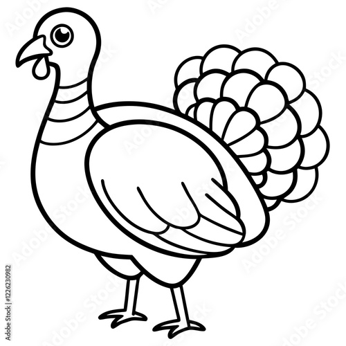 Cute Line Art Turkey Silhouette Black Vector Illustration