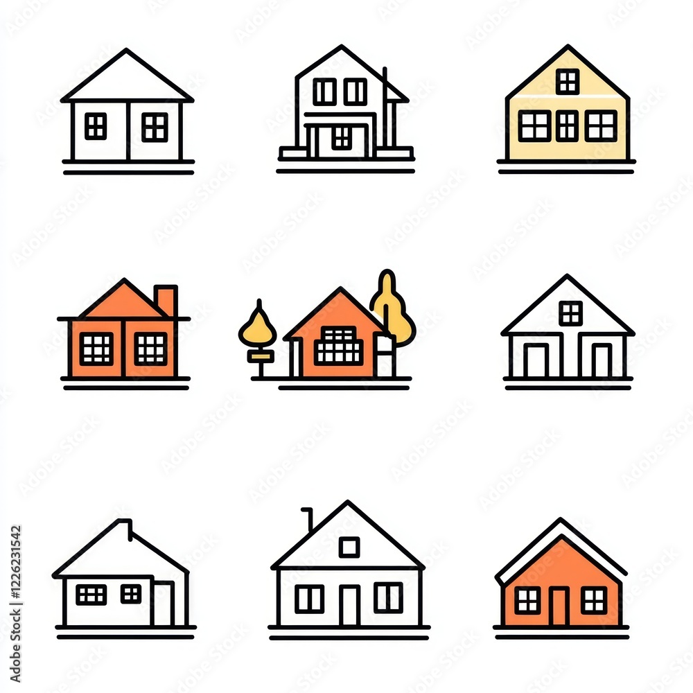 Collection Of Simple House Icons Showing Various Designs Collection Of Simple House Icons Showing Various Designs