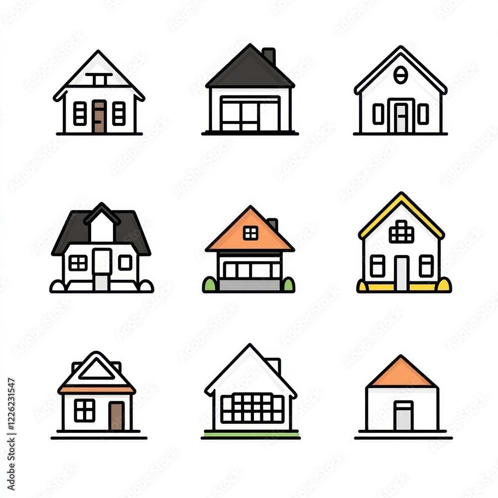 Collection of House Icons Showing Various Styles and Designs Collection of House Icons Showing Various Styles and Designs
