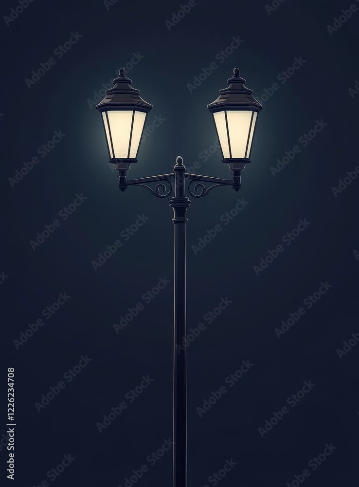 Two-lamp post illuminated at night. Two-lamp post illuminated at night.