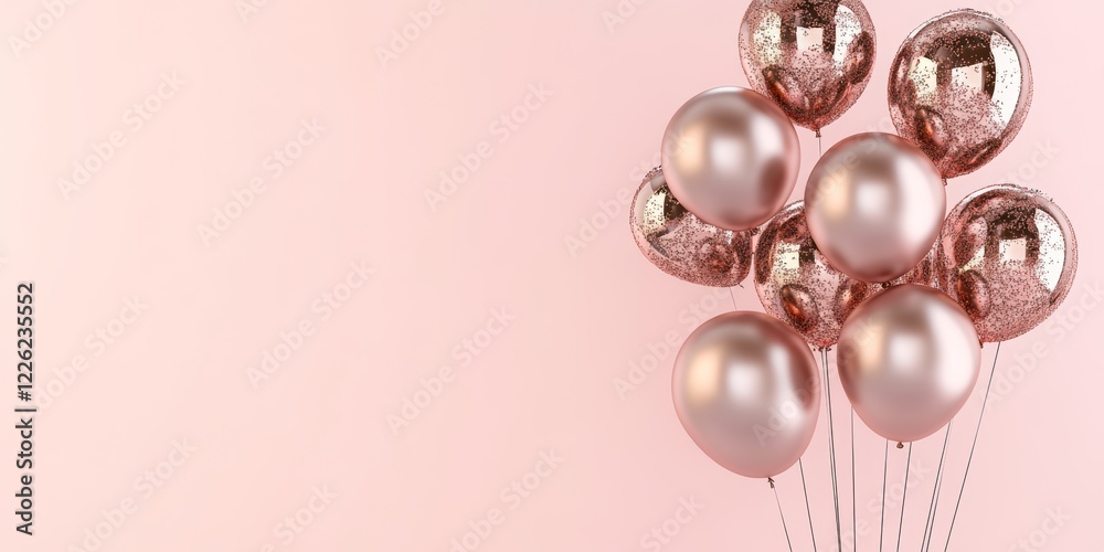 Fototapeta premium Elegant rose gold balloons arranged against a soft pink background for a festive celebration or special occasion
