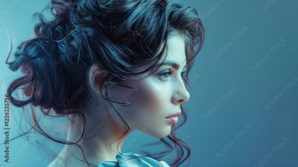 Fototapeta premium Portrait of woman with stylish hair, AI generated image