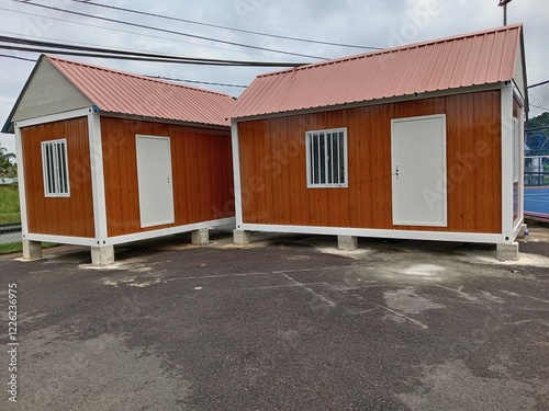 Wooden cabins on the street in the countryside of kluang, johor,  malaysia
 photo