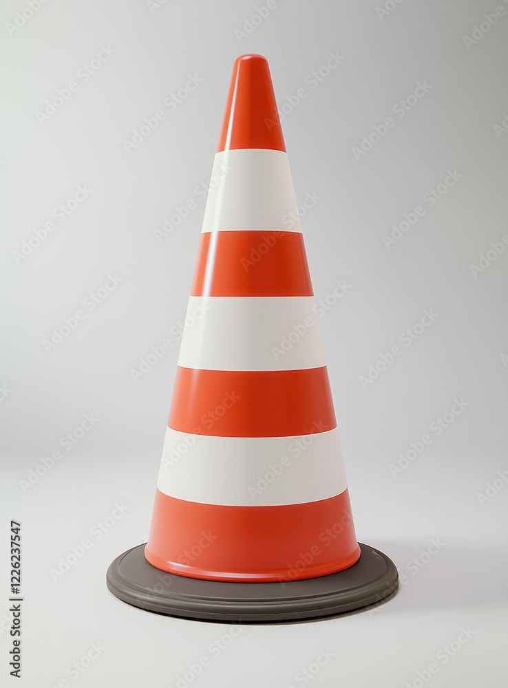 Traffic cone with orange and white stripes on gray base. Traffic cone with orange and white stripes on gray base.
