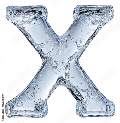 Ice sculpture shaped like the letter X isolated on transparent background