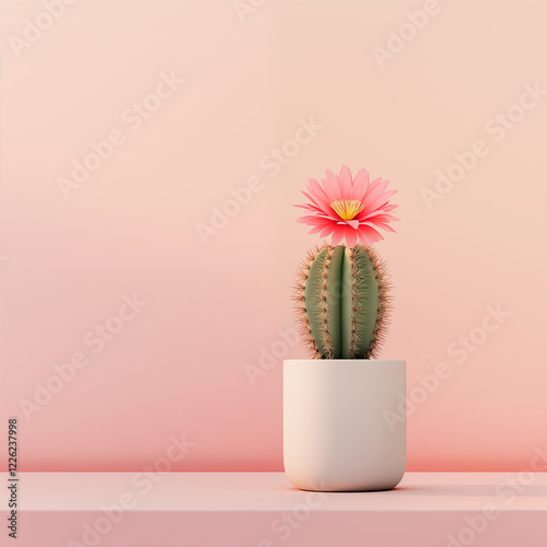 Small cactus in a pot with sharp thorns and lush green leaves photo