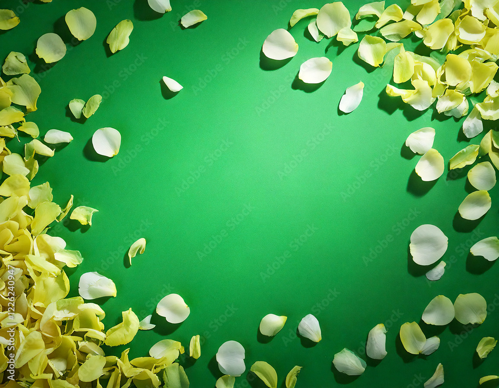 Naklejka premium Generated image, Petals scattered over green background
