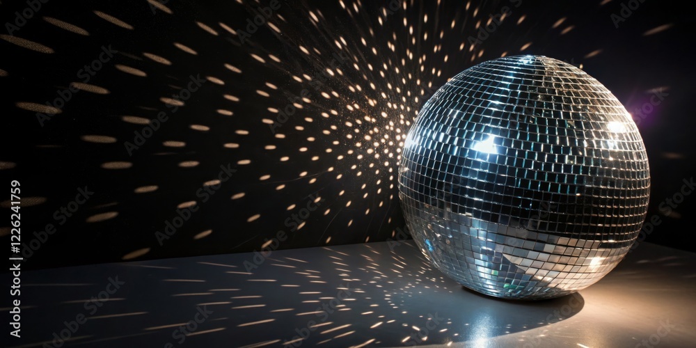 Disco ball reflecting light patterns in a dark room during a lively dance party