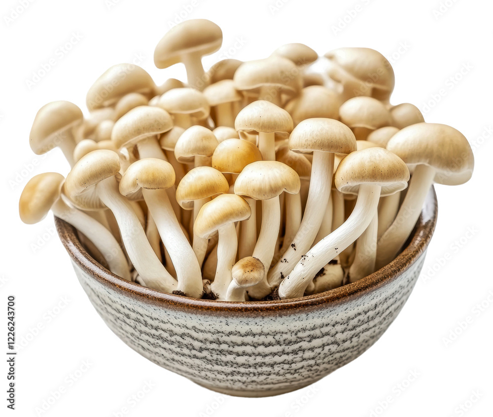 Freshly harvested mushrooms in a rustic bowl isolated on transparent background Freshly harvested mushrooms in a rustic bowl isolated on transparent background