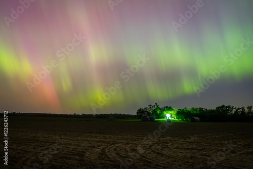 northern lights over some farmland