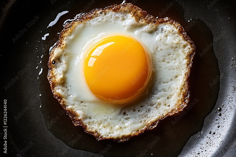 Appetizing Sunlit Egg in Frying Pan with Crispy Golden Edges : Generative AI Appetizing Sunlit Egg in Frying Pan with Crispy Golden Edges : Generative AI