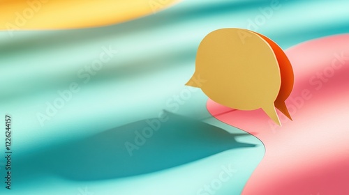 Pastel colored paper cutout chat bubbles with natural light shadows