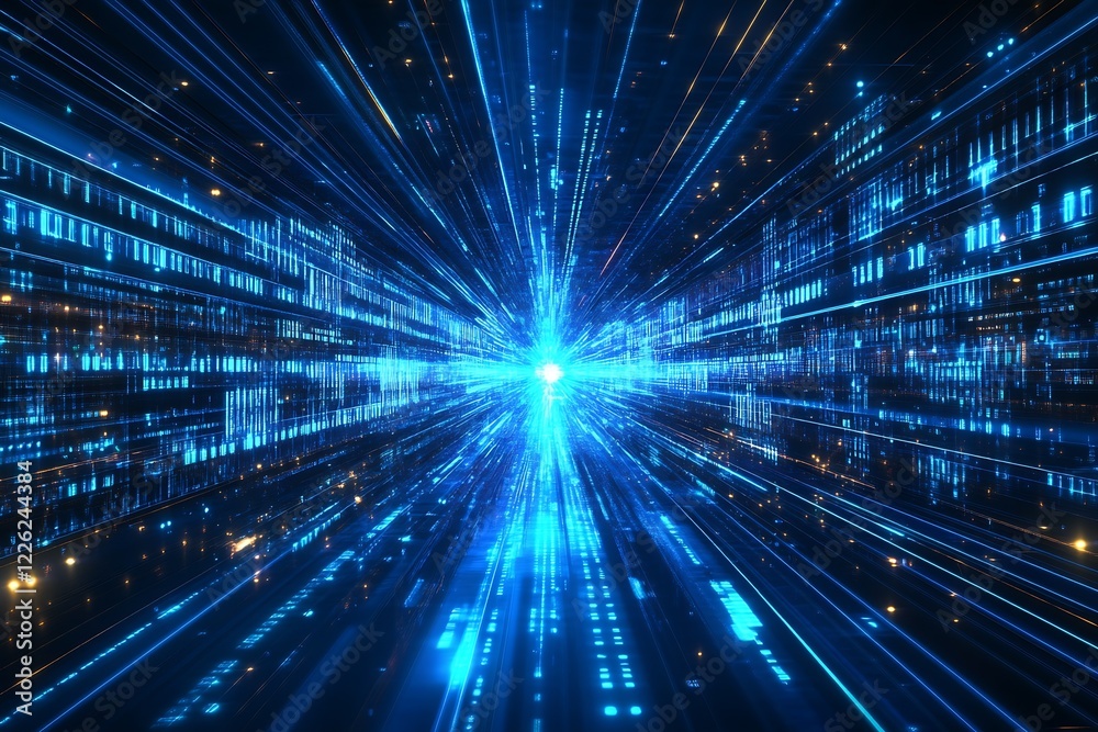 Innovative Neon Digital Tunnel with Glowing Blue Light Matrix : Generative AI Innovative Neon Digital Tunnel with Glowing Blue Light Matrix : Generative AI