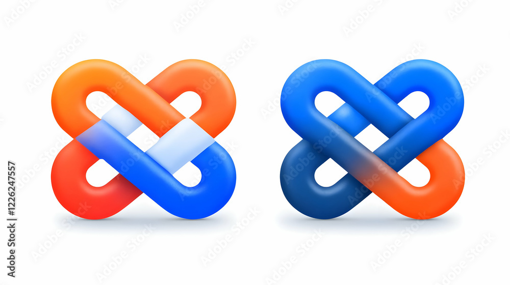 Abstract 3D Intertwined Shapes, White Background, Design Element Abstract 3D Intertwined Shapes, White Background, Design Element